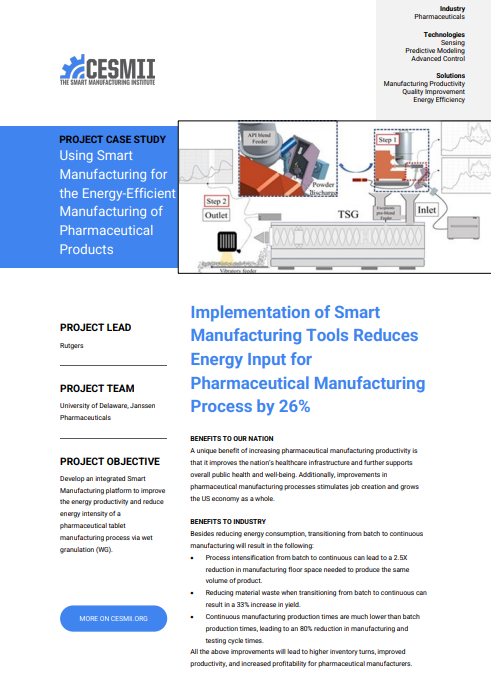 Implementation of Smart Manufacturing Tools Reduces Energy Input for Pharmaceutical Manufacturing Process by 26% case study preview