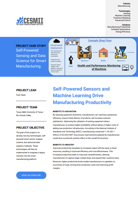 Self-Powered Sensors and Machine Learning Drive Manufacturing Productivity BENEFITS TO OUR NATION By reducing equipment downtime, manufacturers can maximize operational case study preview