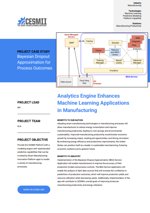 Analytics Engine Enhances Machine Learning Applications in Manufacturing BENEFITS TO OUR NATION Adopting smart manufacturing technologies in manufacturing processes will case study preview