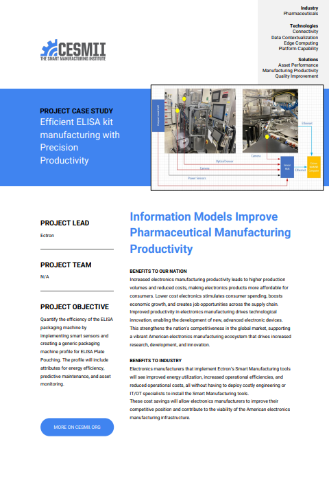 Information Models Improve Pharmaceutical Manufacturing Productivity BENEFITS TO OUR NATION Increased electronics manufacturing productivity leads to higher production case study preview