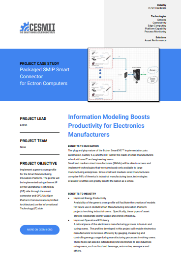 Information Modeling Boosts Productivity for Electronics Manufacturers BENEFITS TO OUR NATION The plug and play nature of the Ectron SmartEYETM implementation puts case study preview