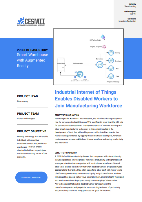 Industrial Internet of Things Enables Disabled Workers to Join Manufacturing Workforce BENEFITS TO OUR NATION According to the Bureau of Labor Statistics, the 2022 labor force participation case study preview