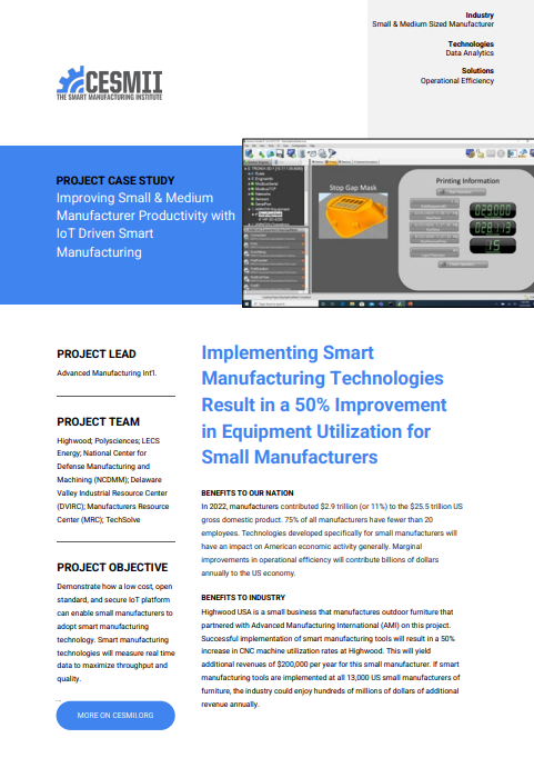Implementing Smart Manufacturing Technologies Result in a 50% Improvement in Equipment Utilization for Small Manufacturers case study preview
