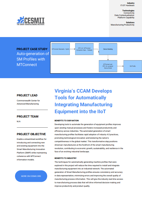 Virginia’s CCAM Develops Tools for Automatically Integrating Manufacturing Equipment into the IIoT case study preview