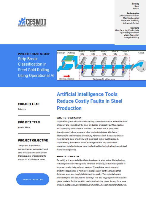 Artificial Intelligence Tools Reduce Costly Faults in Steel Production BENEFITS TO OUR NATION Implementing operational AI tools for strip break classification will enhance the case study preview