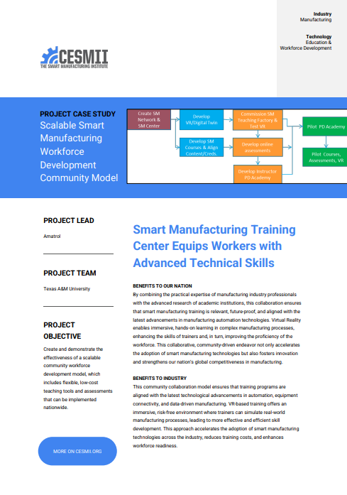 Smart Manufacturing Training Center Equips Workers with Advanced Technical Skills BENEFITS TO OUR NATION By combining the practical expertise of manufacturing industry professionals case study preview