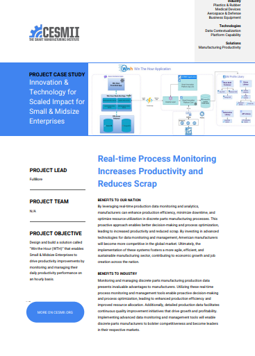 Real-time Process Monitoring Increases Productivity and Reduces Scrap BENEFITS TO OUR NATION By leveraging real-time production data monitoring and analytics, case study preview