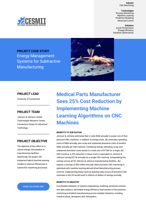 Medical Parts Manufacturer Sees 25% Cost Reduction by Implementing Machine Learning Algorithms on CNC Machines case study preview