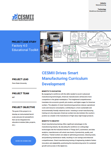 CESMII Drives Smart Manufacturing Curriculum Development BENEFITS TO OUR NATION By equipping its workforce with the skills needed to excel in advanced case study preview