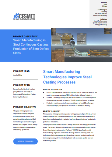 Smart Manufacturing Technologies Improve Steel Casting Processes BENEFITS TO OUR NATION • A 0.2% improvement in yield (from the reduction of steel slab defects) will case study preview