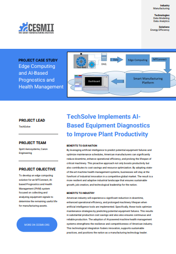 TechSolve Implements AI- Based Equipment Diagnostics to Improve Plant Productivity BENEFITS TO OUR NATION By leveraging artificial intelligence to predict potential equipment failures and case study preview